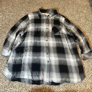 AVA & VIV‎ Womens Plaid Button Down Shirt Tunic Top Black White Gray 4X